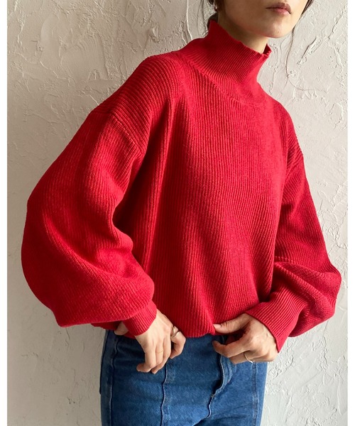 She's Closet(シーズクローゼット)の「ハイネック長袖ボリュームスリーブショート丈リブニットプルオーバー(ニット/セーター・レディース・アイボリー/ブラック/ベージュ/レッド/ブラウン・FREE)」の9枚目の写真