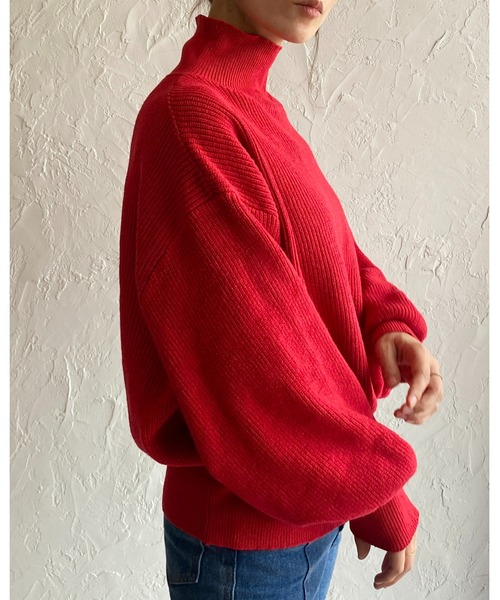 She's Closet(シーズクローゼット)の「ハイネック長袖ボリュームスリーブショート丈リブニットプルオーバー(ニット/セーター・レディース・アイボリー/ブラック/ベージュ/レッド/ブラウン・FREE)」の11枚目の写真