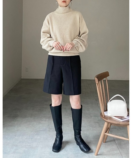She's Closet(シーズクローゼット)の「ハイネック長袖ボリュームスリーブショート丈リブニットプルオーバー(ニット/セーター・レディース・アイボリー/ブラック/ベージュ/レッド/ブラウン・FREE)」の14枚目の写真