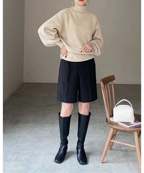She's Closet(シーズクローゼット)の「ハイネック長袖ボリュームスリーブショート丈リブニットプルオーバー(ニット/セーター・レディース・アイボリー/ブラック/ベージュ/レッド/ブラウン・FREE)」の15枚目の写真