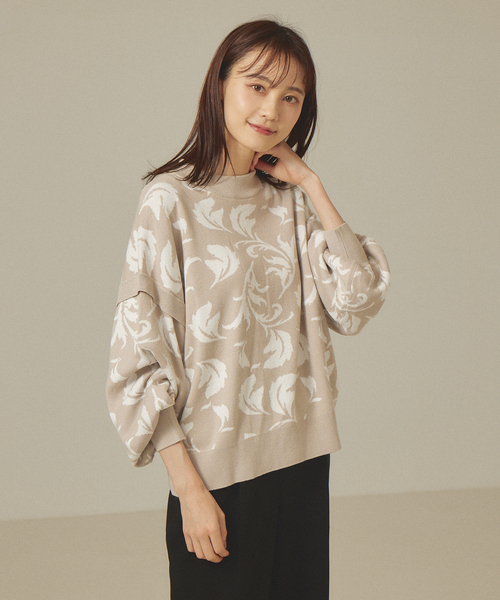 abahouse mavie（アバハウスマヴィ）の「ジャガード袖ボリュームプルオーバー（ニット/セーター・レディース・ブラウン/ブラック/グレイッシュベージュ/ブルー・フリー）」の7枚目の写真