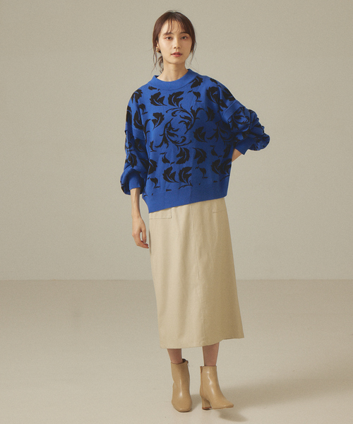 abahouse mavie（アバハウスマヴィ）の「ジャガード袖ボリュームプルオーバー（ニット/セーター・レディース・ブラウン/ブラック/グレイッシュベージュ/ブルー・フリー）」の14枚目の写真