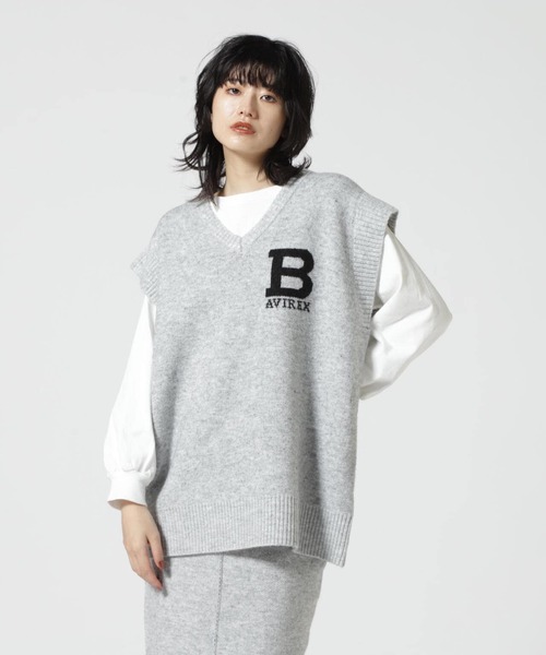 AVIREX（アヴィレックス）の「≪WEB&DEPOT限定≫JACQUAD LOGO KNIT VEST/ジャガードロゴニットベスト（ベスト・レディース・パープル/グレー・FREE）」の14枚目の写真