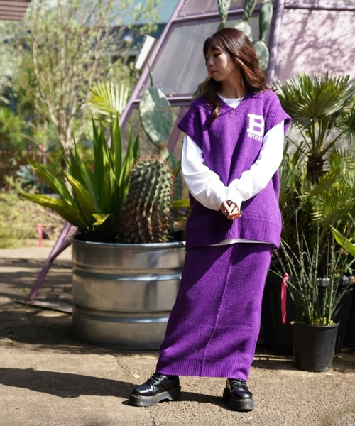 AVIREX（アヴィレックス）の「≪WEB&DEPOT限定≫JACQUAD LOGO KNIT VEST/ジャガードロゴニットベスト（ベスト・レディース・パープル/グレー・FREE）」の7枚目の写真