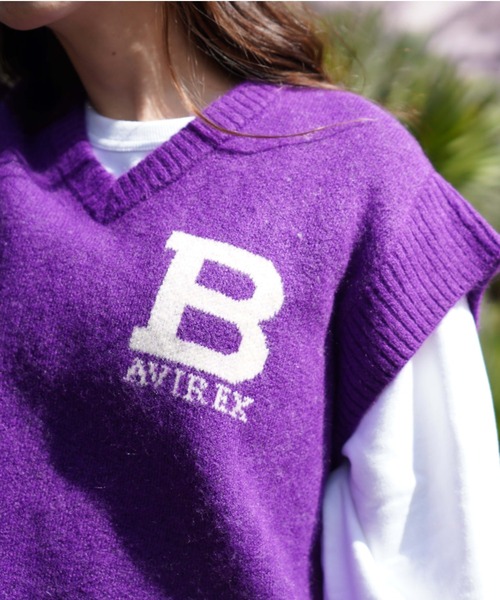 AVIREX（アヴィレックス）の「≪WEB&DEPOT限定≫JACQUAD LOGO KNIT VEST/ジャガードロゴニットベスト（ベスト・レディース・パープル/グレー・FREE）」の6枚目の写真