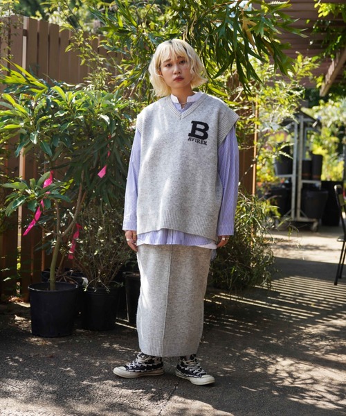 AVIREX（アヴィレックス）の「≪WEB&DEPOT限定≫JACQUAD LOGO KNIT VEST/ジャガードロゴニットベスト（ベスト・レディース・パープル/グレー・FREE）」の13枚目の写真