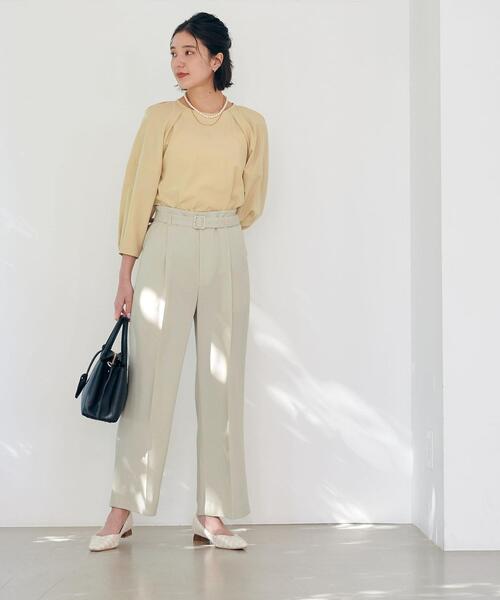 green label relaxing（グリーンレーベルリラクシング）の「［ size SHORT あり ］スフレット ベルト ワイド パンツ ◇No03◇（その他パンツ・レディース・クリーム/ライトグレー/ネイビー・SHORT/34/36/38/40/42/44/46）」の9枚目の写真