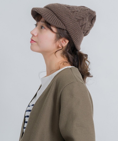 FUNALIVE（ファンアライブ）の「jou jou lier ケーブルMIXニットキャップ（ニットキャップ/ビーニー・レディース・ブラック/グレー/ブラウン/アイボリー・FREE）」の4枚目の写真