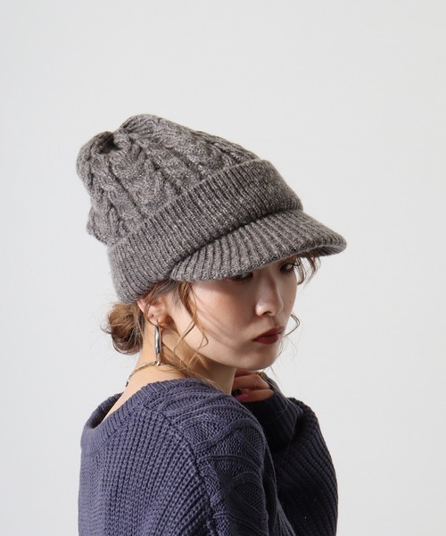 FUNALIVE（ファンアライブ）の「jou jou lier ケーブルMIXニットキャップ（ニットキャップ/ビーニー・レディース・ブラック/グレー/ブラウン/アイボリー・FREE）」の3枚目の写真