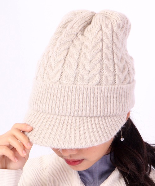 FUNALIVE（ファンアライブ）の「jou jou lier ケーブルMIXニットキャップ（ニットキャップ/ビーニー・レディース・ブラック/グレー/ブラウン/アイボリー・FREE）」の6枚目の写真