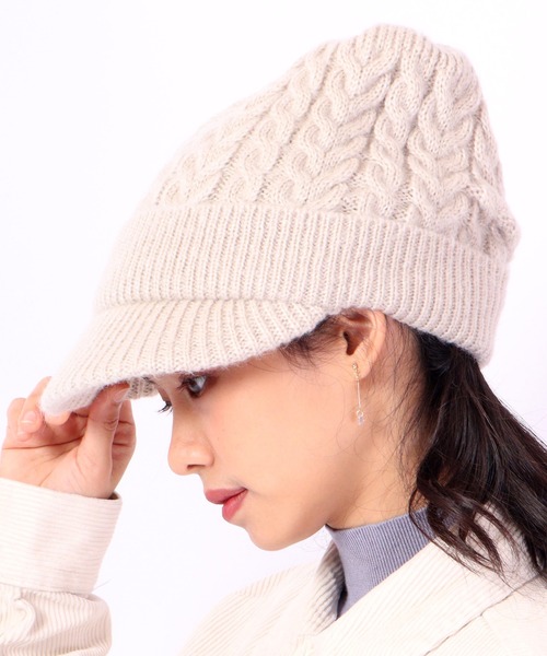 FUNALIVE（ファンアライブ）の「jou jou lier ケーブルMIXニットキャップ（ニットキャップ/ビーニー・レディース・ブラック/グレー/ブラウン/アイボリー・FREE）」の7枚目の写真