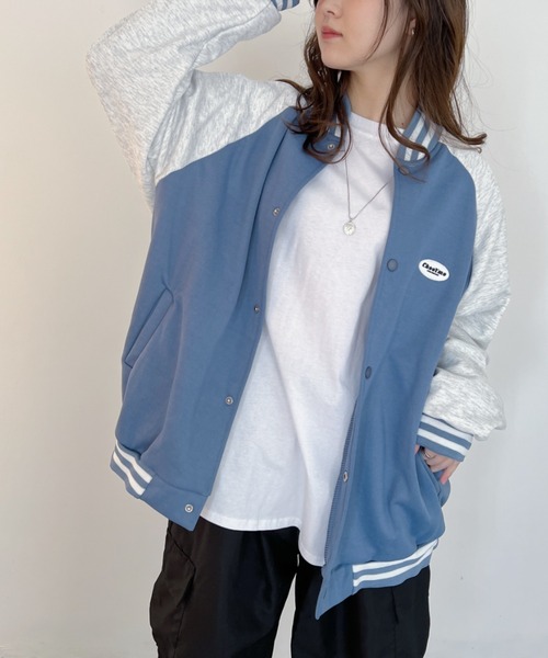 CLEA（クレア）の「カラー配色スウェットビッグスタジャン（スタジャン・レディース・グリーン/ブラック/ブルー・FREE）」の3枚目の写真