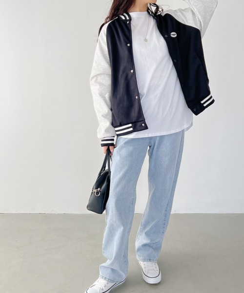 CLEA（クレア）の「カラー配色スウェットビッグスタジャン（スタジャン・レディース・グリーン/ブラック/ブルー・FREE）」の11枚目の写真