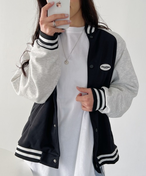 CLEA（クレア）の「カラー配色スウェットビッグスタジャン（スタジャン・レディース・グリーン/ブラック/ブルー・FREE）」の6枚目の写真