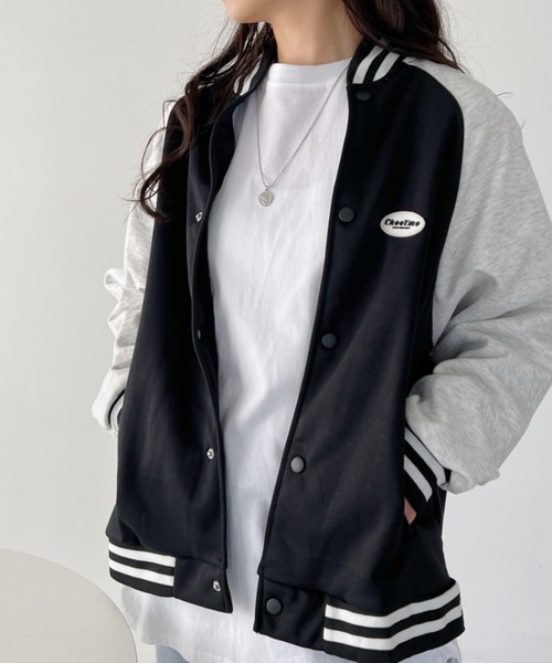 CLEA（クレア）の「カラー配色スウェットビッグスタジャン（スタジャン・レディース・グリーン/ブラック/ブルー・FREE）」の7枚目の写真