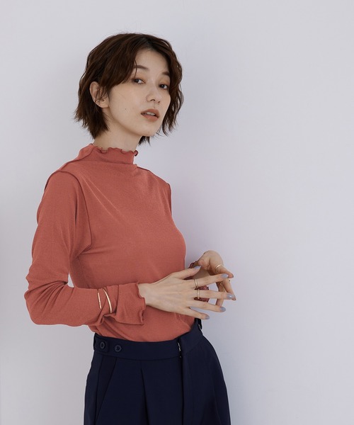 Jayro(ジャイロ)の「シアーネットハイネックプルオーバー(Tシャツ/カットソー・レディース・ブラック/ホワイト系その他/オレンジ/ブルー・M)」の1枚目の写真