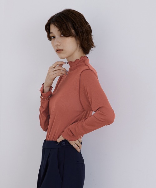 Jayro(ジャイロ)の「シアーネットハイネックプルオーバー(Tシャツ/カットソー・レディース・ブラック/ホワイト系その他/オレンジ/ブルー・M)」の10枚目の写真