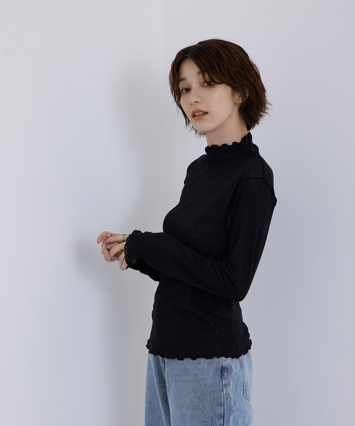 Jayro(ジャイロ)の「シアーネットハイネックプルオーバー(Tシャツ/カットソー・レディース・ブラック/ホワイト系その他/オレンジ/ブルー・M)」の18枚目の写真