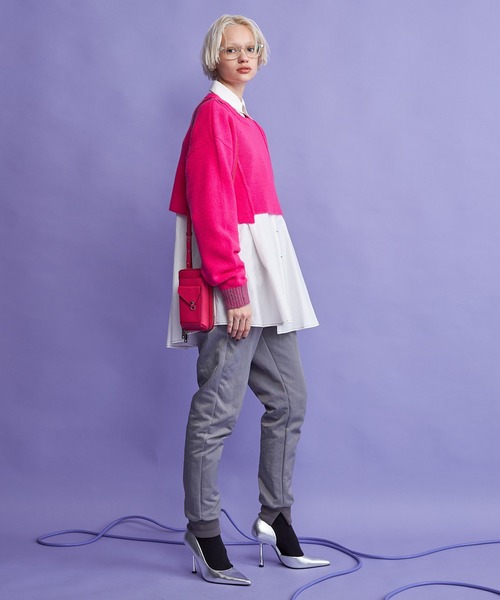 casane（カサネ）の「モヘヤライクショートクルーニット（ニット/セーター・レディース・ブラック/ピンク・FREE）」の17枚目の写真