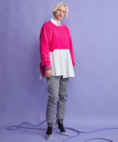 casane（カサネ）の「モヘヤライクショートクルーニット（ニット/セーター・レディース・ブラック/ピンク・FREE）」の18枚目の写真