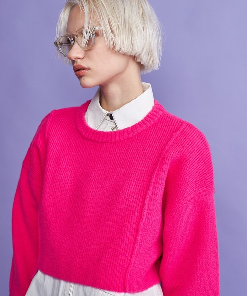 casane（カサネ）の「モヘヤライクショートクルーニット（ニット/セーター・レディース・ブラック/ピンク・FREE）」の22枚目の写真