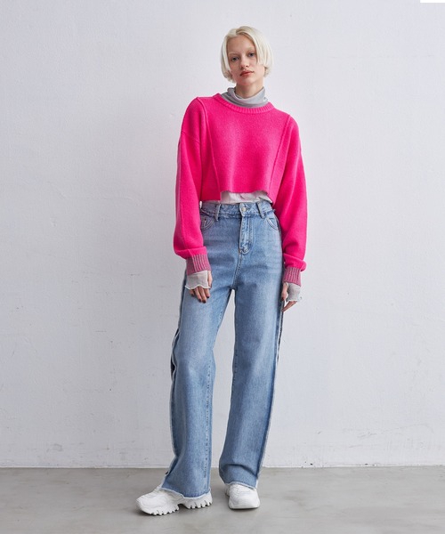 casane（カサネ）の「モヘヤライクショートクルーニット（ニット/セーター・レディース・ブラック/ピンク・FREE）」の13枚目の写真