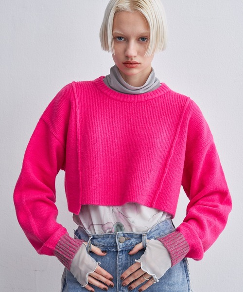 casane（カサネ）の「モヘヤライクショートクルーニット（ニット/セーター・レディース・ブラック/ピンク・FREE）」の20枚目の写真