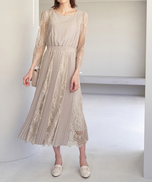 Mon Etoile プリーツコンビレースDress