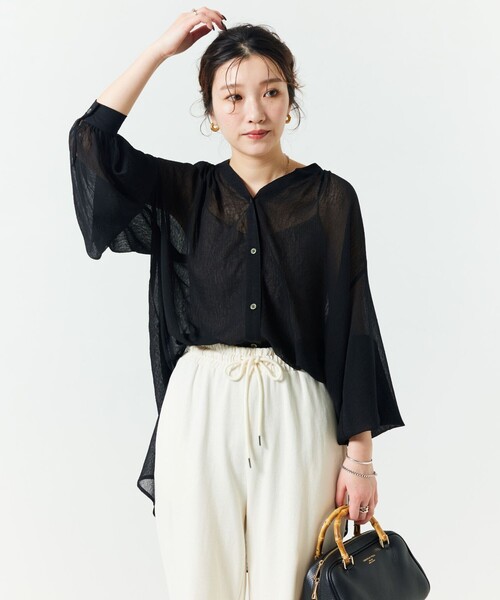 ブラウス シャツ ノーカラーシアーシャツ レディース 楽天市場】【SALE／50%OFF】シアーシャツ レディース トップス