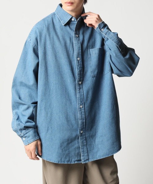 ARCADE（アーケード）の「ビッグシルエット オーバーサイズ デニムシャツ（シャツ/ブラウス・メンズ・ブルー/インディゴブルー/ライトブルー・M/L）」の3枚目の写真
