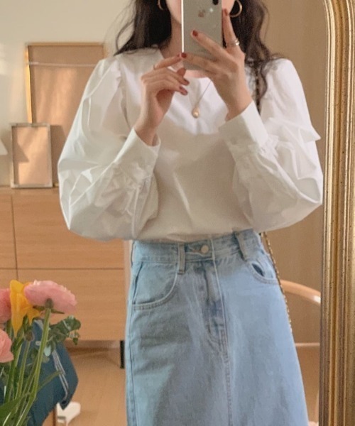 LAC-VERT(ラック・ヴェール)の「ボリュームスリーブブラウス(シャツ/ブラウス・レディース・ホワイト/アイボリー/ミント・FREE)」の20枚目の写真