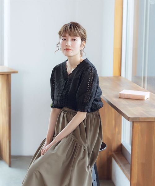 titivate（ティティベイト）の「前後2wayｺｯﾄﾝﾚｰｽﾌﾞﾗｳｽ（シャツ/ブラウス・レディース・ブラック/オフホワイト/ライトグリーン・FREE）」の14枚目の写真