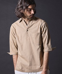 リネンライクスラブストレッチ七分袖スキッパーシャツ
