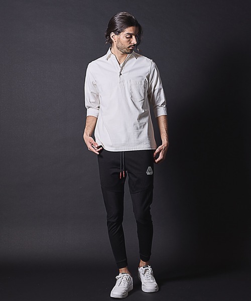 RATTLE TRAP(ラトルトラップ)の「リネンライクスラブストレッチ七分袖スキッパーシャツ(シャツ/ブラウス・メンズ・カーキ/ベージュ/ネイビー/ホワイト・M/L/LL)」の14枚目の写真