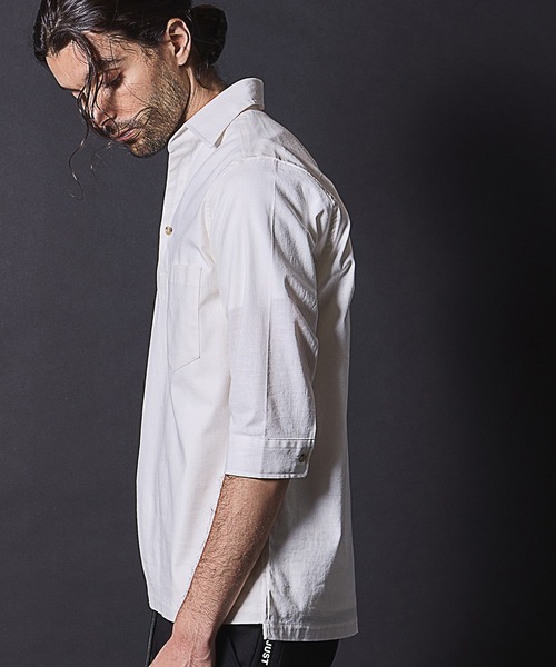 RATTLE TRAP(ラトルトラップ)の「リネンライクスラブストレッチ七分袖スキッパーシャツ(シャツ/ブラウス・メンズ・カーキ/ベージュ/ネイビー/ホワイト・M/L/LL)」の18枚目の写真