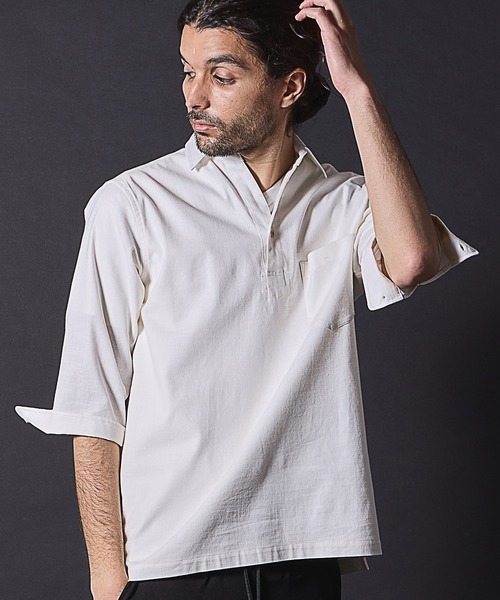 RATTLE TRAP(ラトルトラップ)の「リネンライクスラブストレッチ七分袖スキッパーシャツ(シャツ/ブラウス・メンズ・カーキ/ベージュ/ネイビー/ホワイト・M/L/LL)」の22枚目の写真