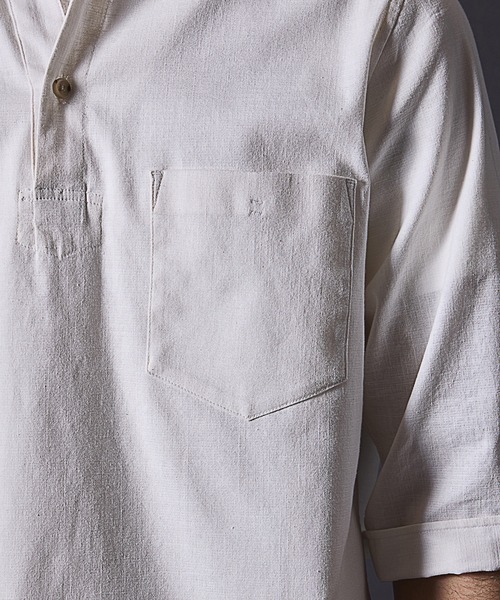 RATTLE TRAP(ラトルトラップ)の「リネンライクスラブストレッチ七分袖スキッパーシャツ(シャツ/ブラウス・メンズ・カーキ/ベージュ/ネイビー/ホワイト・M/L/LL)」の11枚目の写真