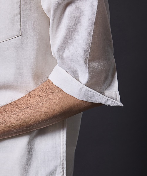 RATTLE TRAP(ラトルトラップ)の「リネンライクスラブストレッチ七分袖スキッパーシャツ(シャツ/ブラウス・メンズ・カーキ/ベージュ/ネイビー/ホワイト・M/L/LL)」の12枚目の写真