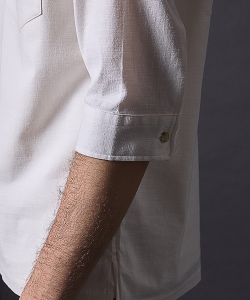 RATTLE TRAP(ラトルトラップ)の「リネンライクスラブストレッチ七分袖スキッパーシャツ(シャツ/ブラウス・メンズ・カーキ/ベージュ/ネイビー/ホワイト・M/L/LL)」の13枚目の写真
