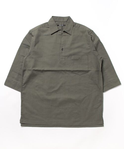 RATTLE TRAP(ラトルトラップ)の「リネンライクスラブストレッチ七分袖スキッパーシャツ(シャツ/ブラウス・メンズ・カーキ/ベージュ/ネイビー/ホワイト・M/L/LL)」の7枚目の写真