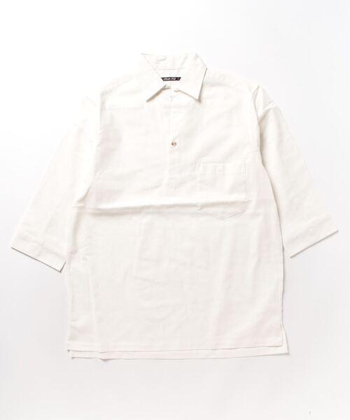 RATTLE TRAP(ラトルトラップ)の「リネンライクスラブストレッチ七分袖スキッパーシャツ(シャツ/ブラウス・メンズ・カーキ/ベージュ/ネイビー/ホワイト・M/L/LL)」の6枚目の写真
