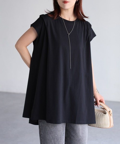 Riberry（リベリー）の「タックAラインTシャツ（Tシャツ/カットソー・レディース・チャコールグレー/オフホワイト/ブラック・FREE）」の3枚目の写真