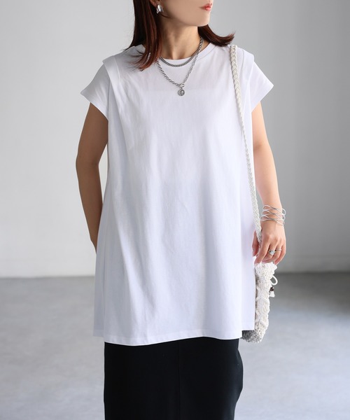 Riberry（リベリー）の「タックAラインTシャツ（Tシャツ/カットソー・レディース・チャコールグレー/オフホワイト/ブラック・FREE）」の7枚目の写真