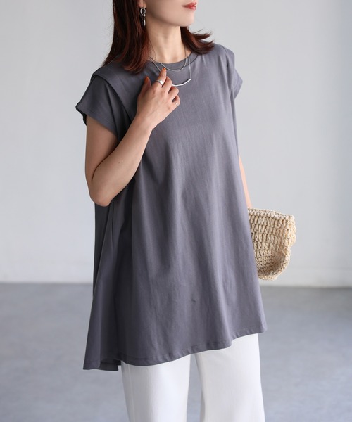 Riberry（リベリー）の「タックAラインTシャツ（Tシャツ/カットソー・レディース・チャコールグレー/オフホワイト/ブラック・FREE）」の12枚目の写真