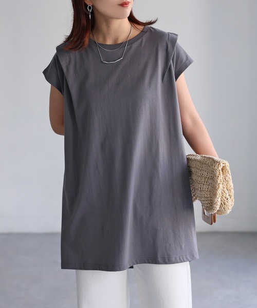 Riberry（リベリー）の「タックAラインTシャツ（Tシャツ/カットソー・レディース・チャコールグレー/オフホワイト/ブラック・FREE）」の13枚目の写真