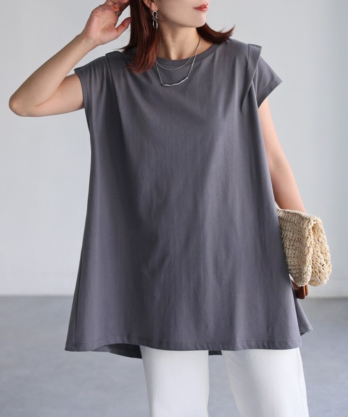 Riberry（リベリー）の「タックAラインTシャツ（Tシャツ/カットソー・レディース・チャコールグレー/オフホワイト/ブラック・FREE）」の21枚目の写真