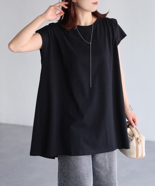 Riberry（リベリー）の「タックAラインTシャツ（Tシャツ/カットソー・レディース・チャコールグレー/オフホワイト/ブラック・FREE）」の9枚目の写真