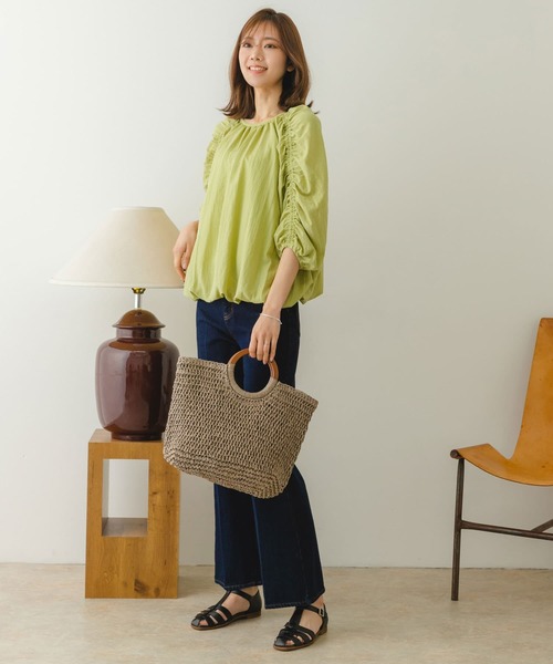 RODE SKO(ロデスコ)の「ウッドハンドルペーパーバッグ(かごバッグ・レディース・グレー/オリーブ/ブラック/ナチュラル・ONE)」の9枚目の写真