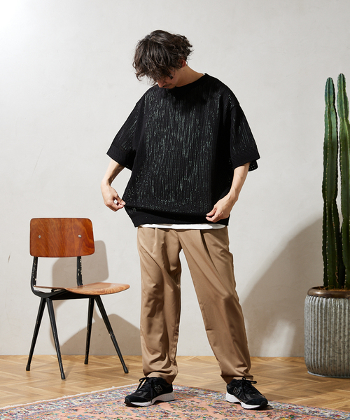 JOURNAL STANDARD relume（ジャーナルスタンダード　レリューム）の「【半袖ニット+カットソーの2点SET】リサイクルポリエステル サマーニット "OPENWORK"（ニット/セーター・メンズ・キャメル/ライトグレー/ブラック/パープル/カーキ・LARGE/MEDIUM）」の6枚目の写真