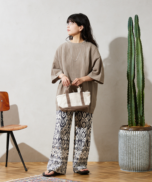 JOURNAL STANDARD relume（ジャーナルスタンダード　レリューム）の「【半袖ニット+カットソーの2点SET】リサイクルポリエステル サマーニット "OPENWORK"（ニット/セーター・メンズ・キャメル/ライトグレー/ブラック/パープル/カーキ・LARGE/MEDIUM）」の8枚目の写真